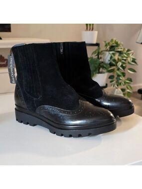 Barbara Barbieri Hand Crafted Black Chunky Chelsea Suede Leather Boots
